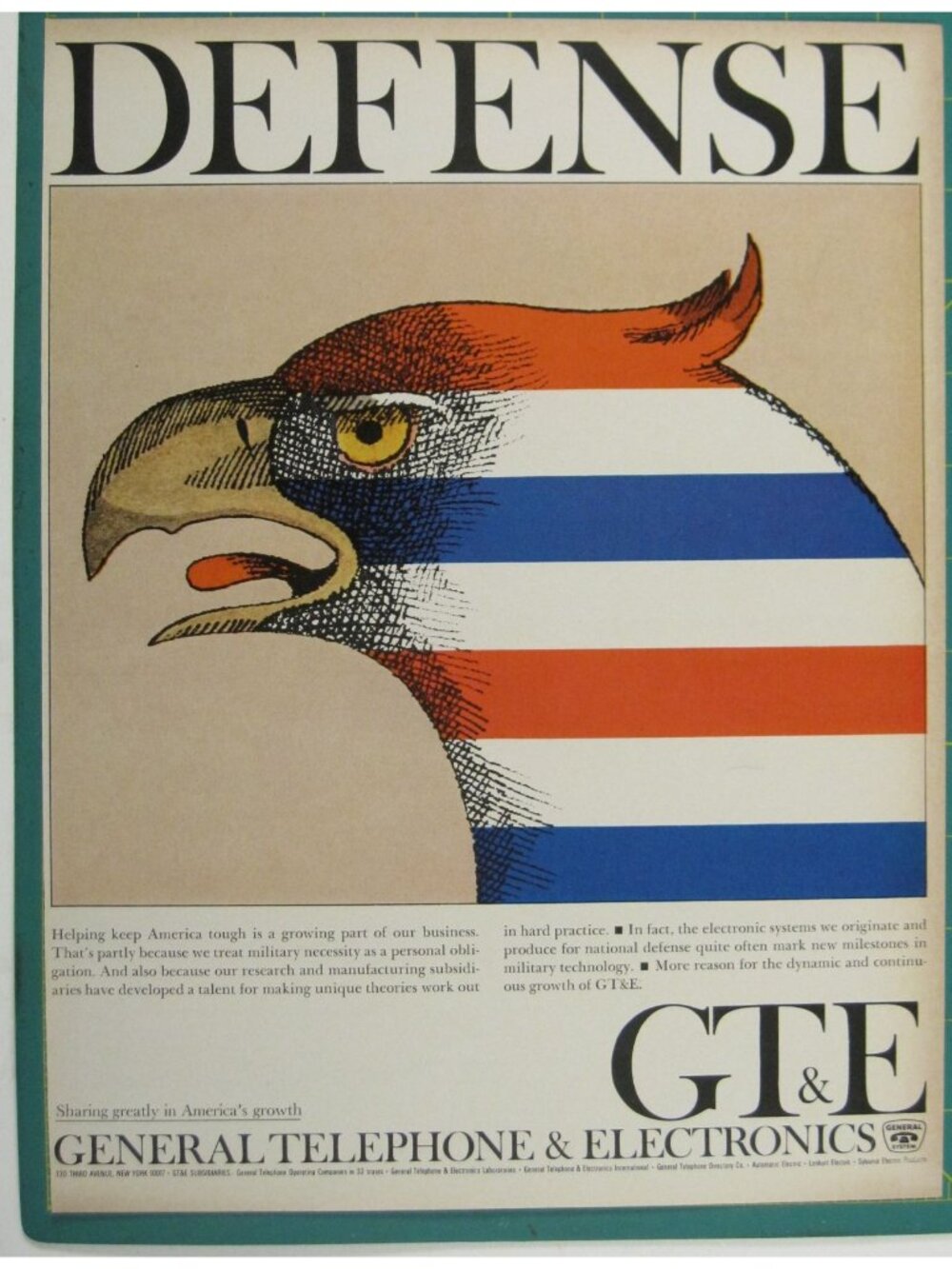 Print Ad General Telephone Electronics GTE National Defense Eagle 1960s Vintage